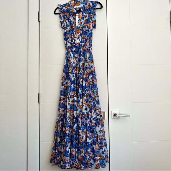 MISA Los Angeles Trina Blue Pansy Floral Sleeveless Maxi Dress BRAND NEW Size XS - Picture 4 of 7